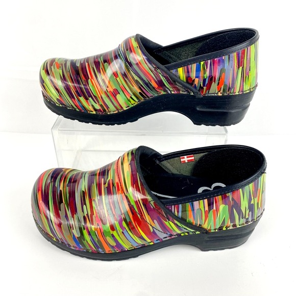 Sanita Shoes - Sanita Patent Leather Clogs Womens 40 / 9 Tivoli Multi Color Slip On Danish LKNU